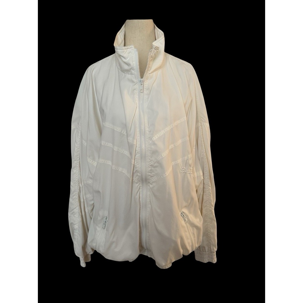 Bally Vtg Full Zip Jacket Windbreaker Womens Sz XL Ivory Soft Cotton Logo Lining - Picture 2 of 14